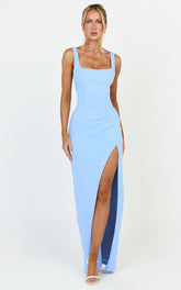 Amara Maxi Dress - Corset Bodice Lace Up Dress in Blue