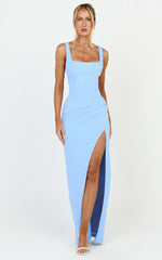 Amara Maxi Dress - Corset Bodice Lace Up Dress in Blue