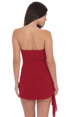 Strapless Ruched Tassel Dress in Red