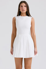 White Pleated Cotton Mini Dress