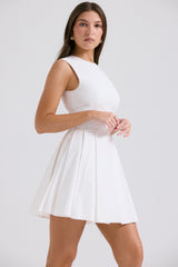 White Pleated Cotton Mini Dress