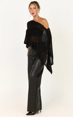 Amarie Top - Sheer Knit Off Shoulder Cape Top in Black