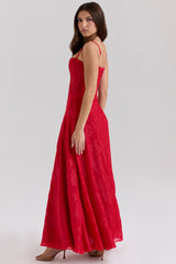 Red Lurex Chiffon Maxi Dress