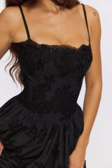 Black Custom Lace + Broderie Anglaise Cotton Midi Sundress