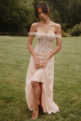 Pink Lace + Georgette Corset Maxi Dress