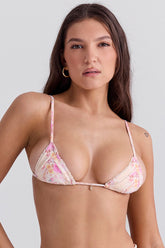 Floral Print Ruffle Trim Bikini Top