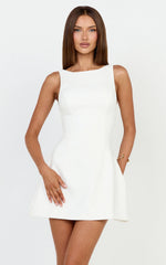 Freddie Mini Dress - Boat Neck Fit and Flare Dress in White