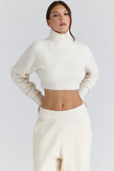Ivory Cropped Chunky Boucle Wool Knit Sweater