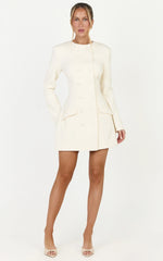 Charlotte Mini Dress - Double Breasted Long Sleeve Dress in Cream