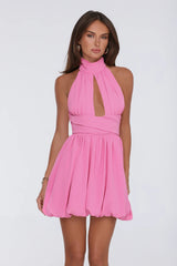 Main Girl Energy Halter Bubble Mini Dress Pink
