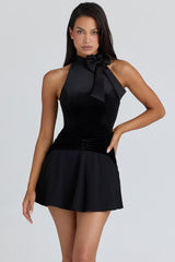 Black Georgette & Velvet Flounce Mini Skirt