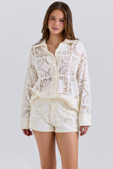 White Cotton Broderie Anglaise Shorts