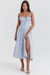 Soft Blue Cotton Broderie Anglais Midi Sundress