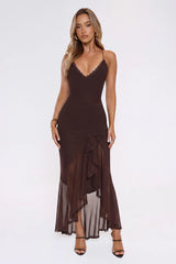 Whispered Dreams Mesh Maxi Dress Brown