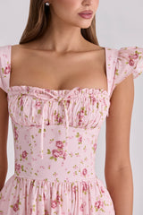 Pink Vintage Rose Cotton Midi Sundress