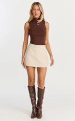 Caitlyn Top - High Neck Sleeveless Tank Top in Chocolate
