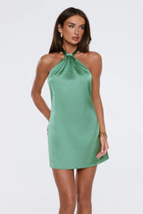 Style Inspiration Satin Halter Mini Dress Green