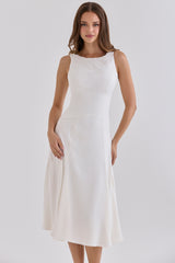White Satin Hand Embroidered Midi Dress