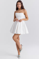 White Strapless Pleated Mini Dress