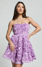 Renee Mini Dress - Strapless Sweetheart Dress in Purple