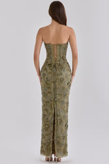 Olive Hand Beaded Embellished Strapless Maxi Dress - Limited Edition