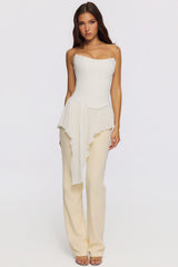 White Chiffon Micro Pleat Strapless Corset Top