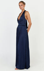 Kayla Maxi Dress - Plunge Neckline Pleated Halter Dress in Navy