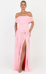 Bree Maxi Dress - Off Shoulder Draped Sash Dress in Pink