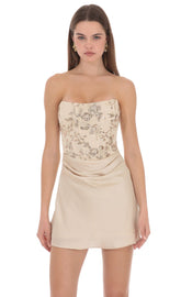Strapless Corset Mini Dress in Gold