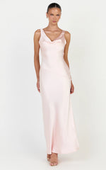 Adilah Maxi Dress - Cowl Neck Satin Dress in Light Pink