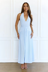 Whispered Promises Halter Mesh Maxi Dress Blue