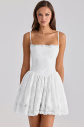 White Custom Lace + Cotton Broderie Anglaise Mini Dress