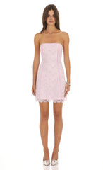 Strapless Lace Dress in Pink