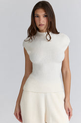 Ivory Wool Boucle Knit Top