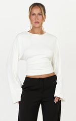 Aurelia Top - Cinched Waist Long Sleeve T Shirt in Off White