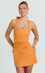 Tamika Mini Dress - Halter Neck Gathered A Line Mini Dress in Orange