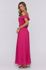 Dewy Glow Off Shoulder Maxi Dress Magenta