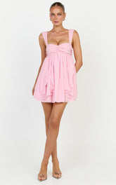 Juliette Mini Dress - Ruffle Fit And Flare Dress in Pink