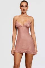 Rose Pink Satin & Lace Slip Dress