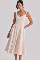 Vintage Ivory Twill Silhouette Midi Dress