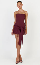 Gigi Top - Strapless Square Neck Corset Top in Wine