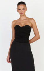 Helda Top - Strapless Corset Lace Up Back Top in Black
