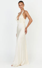 Marielle Maxi Dress - Lace Bust Halter Dress in Cream