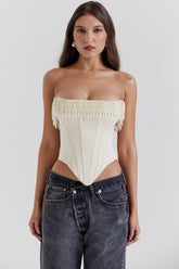 Vintage Cream Embellished Satin Corset