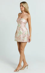 Lawrence Mini Dress - Jacquard Folded Strapless Dress in Pink