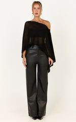 Amarie Top - Sheer Knit Off Shoulder Cape Top in Black