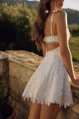 White Custom Lace Broderie Anglaise Mini Dress
