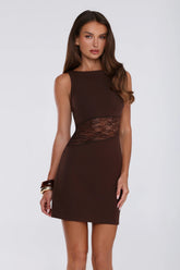 Sleek Lace Panel Bodycon Mini Dress Brown