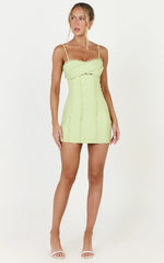 Gigi Mini Linen Blend Dress - Sweetheart Tie Back Scallop Detail Dress in Pastel Green