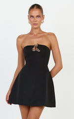 Aurea Mini Dress - Strapless Structured Gold Trim Dress in Black